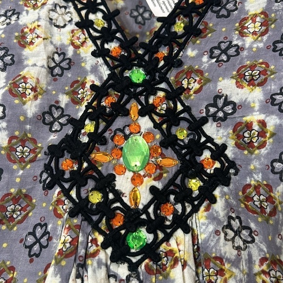 KC CHAUDRY COTTON HAND DYED BOHEMIAN JEWEL PAISLEY PRINT MINI DRESS SMALL Sample - Picture 4 of 9